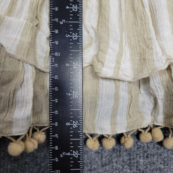 LOVERS + FRIENDS Beige Striped Tropical Oasis Pompom Mini Dress SIZE MEDIUM - Picture 8 of 11